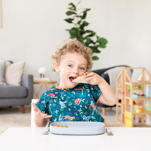 Bumkins Toddler and Baby Suction Plate, Silicone Grip Dish Large Tray for Big Kids, Non Skid Sticky Bottom, Platinum