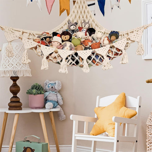 YJWZWE Hammock 47.2 Inch Stuffed Animals Toy Storage Wall Hanging Net Corner Hanging Organizer Bedroom Plush Toy Holder