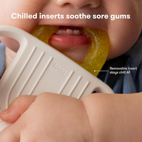 Frida Baby 4-in-1 Silicone Teething Toys, Not-Too-Cold-to-Hold Teether for Babies 0-18 Months, BPA-Free Teething Relief