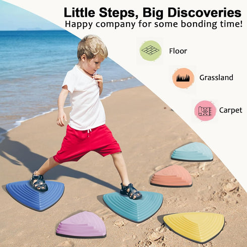 Non-Slip Stepping Stones for Kids, 6 Pcs Macaron Balance River Stones for Indoor & Outdoor Obstacle Courses, Sensory