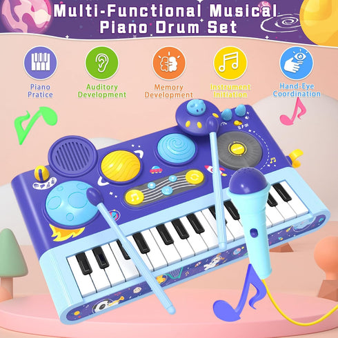 Set 1-3: 5 1 2-5 Mostop Kids Drum for Toddlers Toddler Musical Toys in Piano Keyboard Xylophone Drum with Microphone
