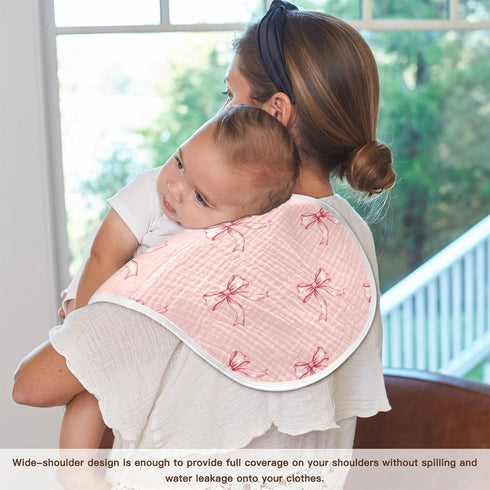 Qinllo 1 Pack 22x11 Inch Muslin Burp Cloths Pink Ribbon Bow Cotton Baby Burp Cloths Ultra Absorbent Soft Thick Burping