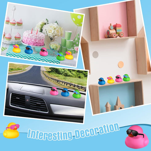 24 Pcs Mini Rubber Ducks with Sunglasses, Rubber Ducks in Bulk Valentine Bathtub Toys for Cruise Valentines Kids