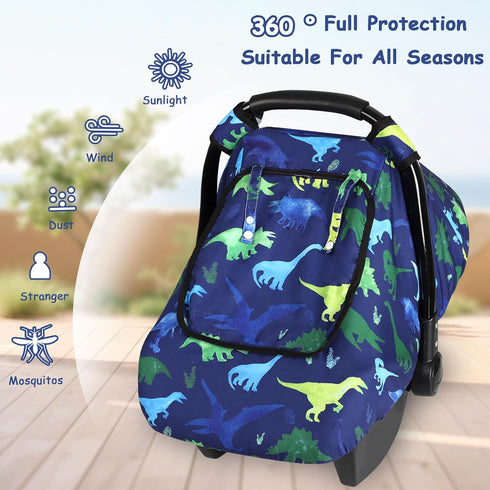 3D Windproof Baby Car Seat Cover, Mink Dot Infant Car Seat Canopy with Breathable Mesh Window, Baby Carrier Cover