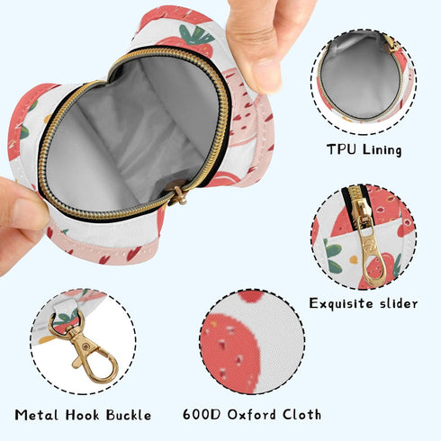 PYBUG Strawberry Round Pacifier Storage Case, Polyester & TPU Lined with Hook Buckle, Pacifier Container Box for Baby