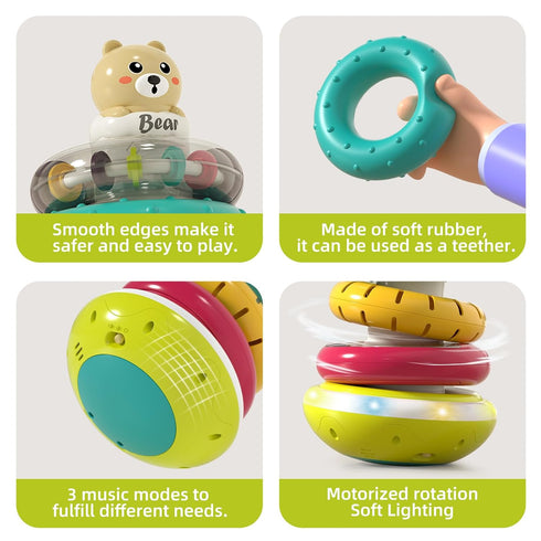 1-3, 6-12 1 Baby Ring Stacker Toy with Lights, Musical Stacking Toys for Toddlers Automatic Rotating Montessori Toys