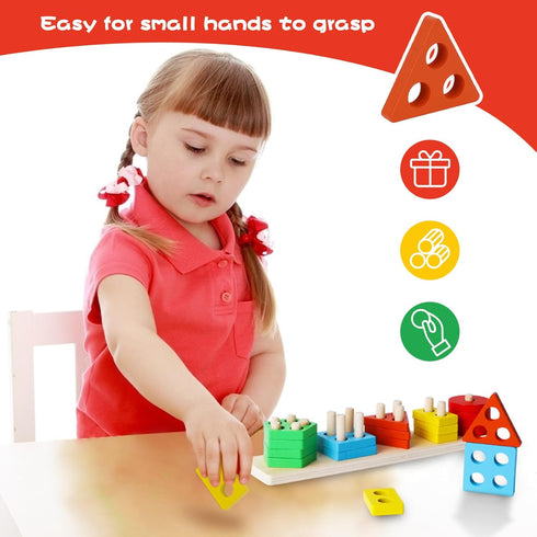 3 Otters 20PCS Wooden Sensory Toys - Montessori Stacking Sorting Toys, Toddler Learning Activities & Puzzles
