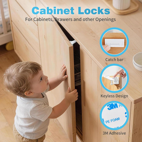 Set Inaya Baby Proofing Kit Advanced - Child Safety Hidden Locks for Cabinets & Drawers, Adjustable Safety Latches