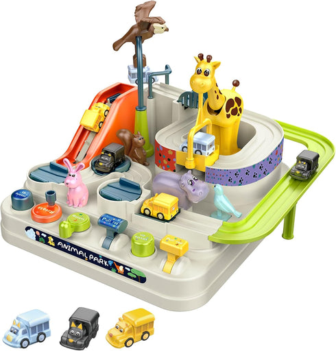 Ferthor Fun Car Rescue Adventure Toys for Boys - Race Tracks with Zoo Ramp