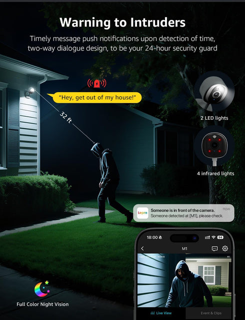 Lepro 2K 2-Way Security Indoor & Outdoor Camera for Baby Care, Pet Monitoring, Remote Intercom, Night Vision, Audio
