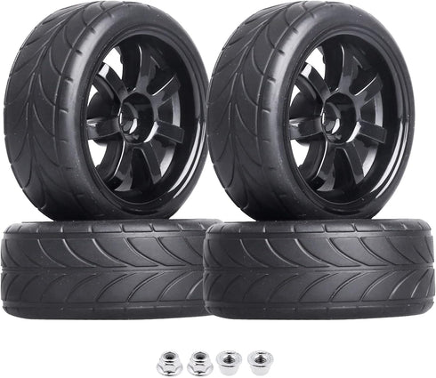 4PCS Rubber Tires & Wheel Rims 12mm Hex Hub for 1/10 Scale RC Vehicle - Width: 1.02" (26mm) OD 2.56"(65mm)