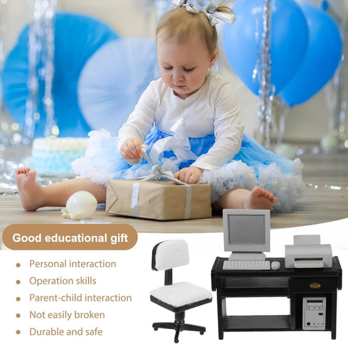 NUOBESTY Miniature Computer Simulation Office Furniture - Dollhouse Accessories Mini Desktop Chair Keyboard Model for