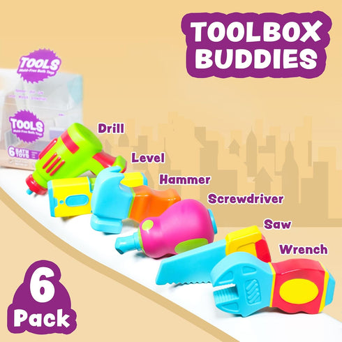 6 Pack Tub Works Tools Mold Free Bath Toys, | Sealed, No Hole Bath Toys Design Keeps Moisture Out | Soft, Squeezable