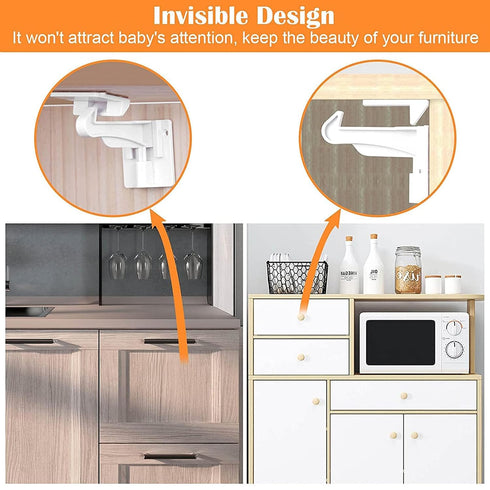 Buumook 6 Pack Upgraded Invisible Baby Proofing Cabinet Latch Locks - No Drilling or Tools Required, Children Proof
