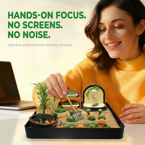 HouseBegan Vegetable Zen Garden for Desk, Build Your Own Mini Vegetable World, Desktop Sand Garden Kit, Interactive