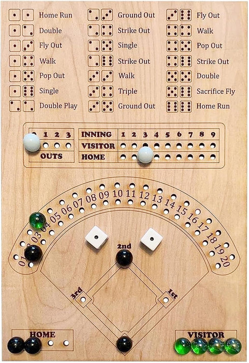Baseball Dice Board Game for Kids Adults Gift Wooden Fun Baseball Board