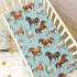 Pigsaly 27x39 Inch Crib Sheets White Horses Blue Baby Sheet for Standard Crib Mattress Boys Girls Toddler Bed Sheets