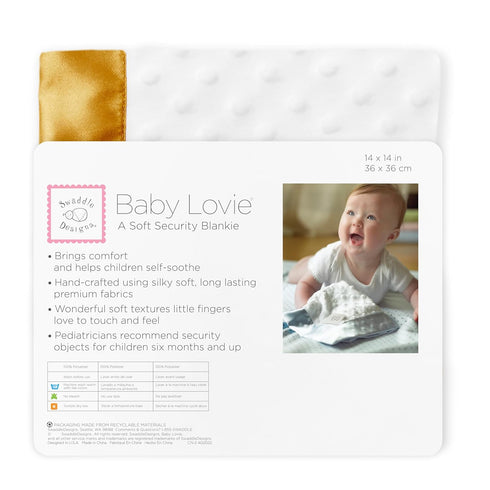 SwaddleDesigns Baby Lovie, Small Plush Security Blanket with Satin Trim, Gold, 14 x 14 inches