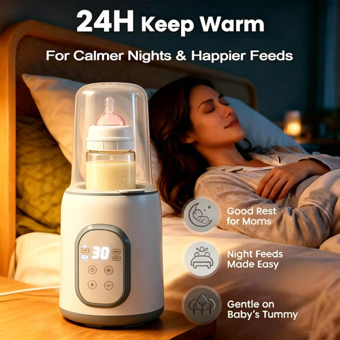 Quick-Heat Baby Bottle Warmer for Breastmilk & Formula - Timer & Keep Warm Function