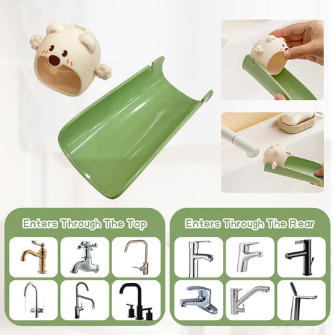 EQUNROY 2-Pack Beige Faucet Extender for Toddlers & Kids, Child-Safe Silicone Sink Adapter with Visual Temp Alert, Fits
