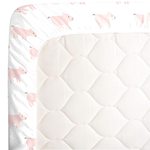 NoJo Soft Mini Crib Sheet - Pink & White Piggy Design