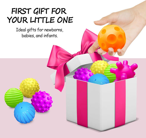 Baby Multi Sensory Toys Gift Set, Textured Massage Balls, BPA Free, 6 Pack for Toddlers 1-3 Months