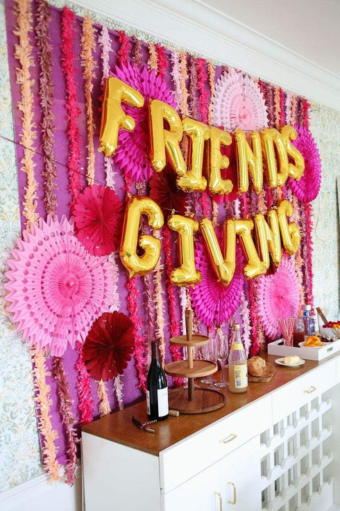 Friendsgiving Balloon Banner Decoration, Gold Foil Letter, 16 Inches Tall Thanksgiving Centerpiece, Fall Decor