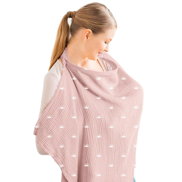 Konssy Muslin Nursing Cover for Baby Breastfeeding, Breathable 100% Cotton Breastfeeding Cover
