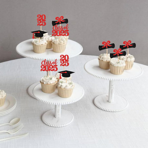 36 PCS 2023 Graduation Theme Cupcake Toppers - Glitter Class of 2023 Graduation Cap and Diploma Cake Decorations