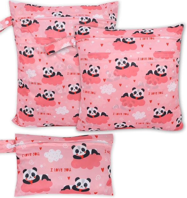3pcs Cloth Diaper Wet Dry Bags Waterproof Reusable Wet Bag with 2