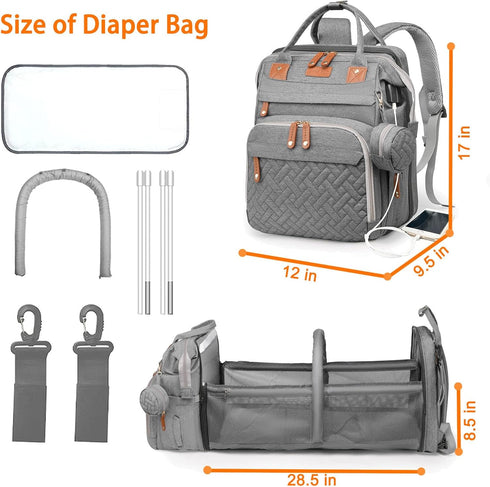 Baby Diaper Bags with Changing Station, Waterproof Backpack for Moms Dads with USB Charging Port