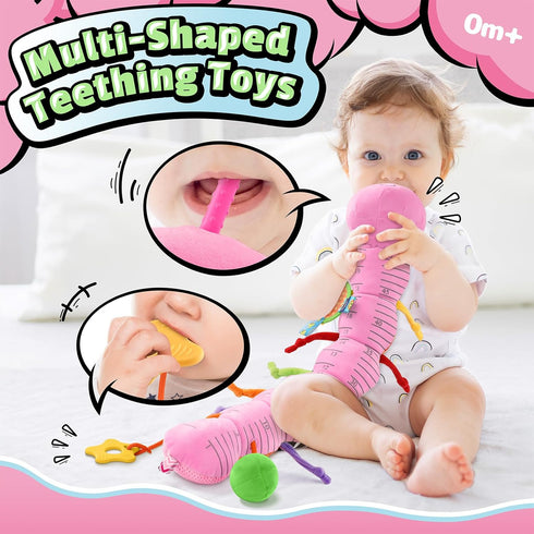 LIGHTDESIRE 3 6 12 Tummy Baby Toys Musical Caterpillar,Infant Toys Months Sensory Toy with Ruler Design,Mirror,Pull