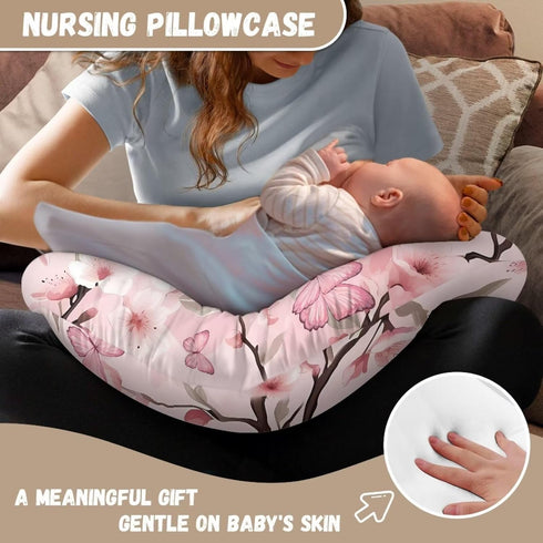 Hechitok Butterfly Cherry Blossom Nursing Pillow Cover Breast Feeding Pillow Support Positioner Lounger Slipcover