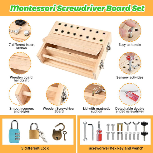 Set, 3 4 5 3 Set, Montessori Screwdriver Board Montessori Toys for with Lock and Keys, Toddler Screwdriver Toy, Kids