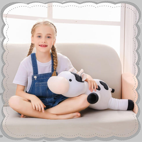 24" 4.2lb FLORVIV Weighted Cow Stuffed Animals Weighted Plush Toy Cute Cow Hugging Dolls Plushies Pillows for Boys