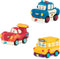 B. toys Mini Wheeee-ls! 3 pc Mini Pull-Back Vehicles Set, Bus & Cars, Multi, Hot Rod, School Bus, Police Car