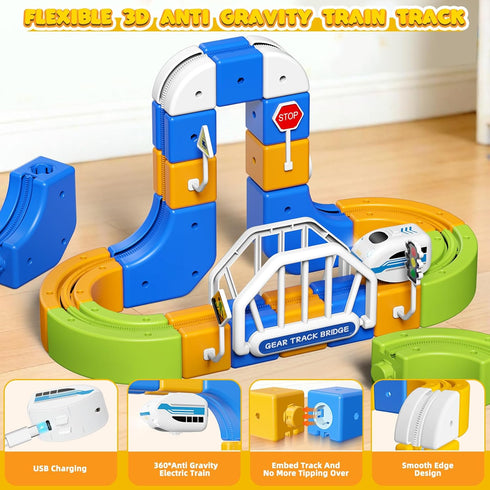 Set 3-8, 124PCS(36Track +1 3D Fortand Electric Train Flexible Racetrack for Kids Train) Train Track Gravity-Defying