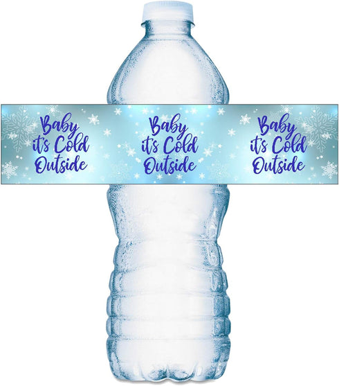 20 Baby Its Cold Outside Baby Water Bottle Labels; Baby Shower Set of 20 Waterproof Water Bottle Wrappers, Decorations; Its a Boy Blue by RokAPary