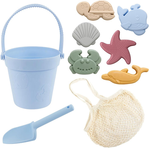 Biubee 9Pcs Silicone Sand Toys for Baby with Portable Beach Bag -