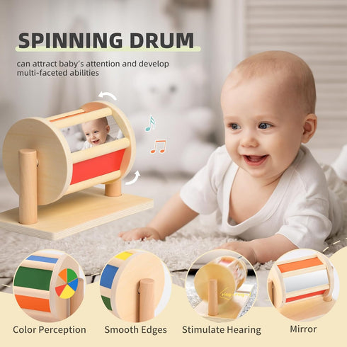 0-6 6 1 Tummy Toyssa Montessori Toys for Babies Months, in Wooden Learning Educational Sensory Toys with Spinning Drum