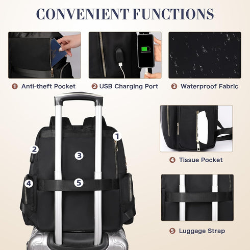 Backpack Pad,17 Diaper Bag Travel Baby Bag with Changing Pockets,Insulated Pockets,USB Charging Port,Baby Shower