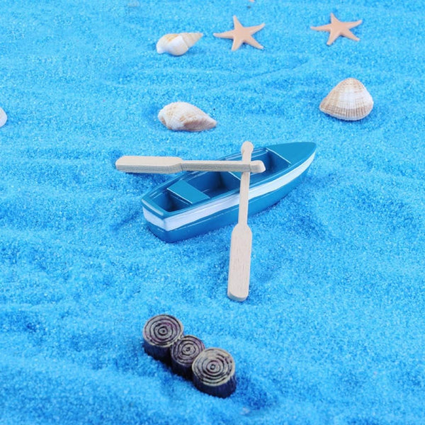 Mini Rowboat Mini Tiny Wooden Boat with Oars for Fairy Garden Kits for DIY Fairy Garden Dollhouse Decoration, Miniature Dollhouse Boat with Oars Canoe Model Figurines