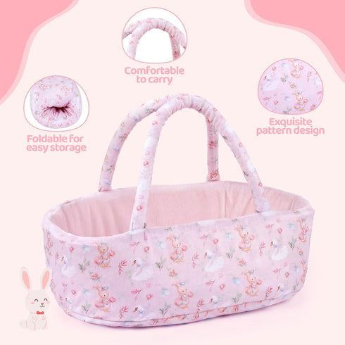 8 Set 12-15 Inch BABESIDE Pcs Baby Doll Clothes with Bassinet for Dolls, Cute Bunny Baby Doll Clothes and Accessories