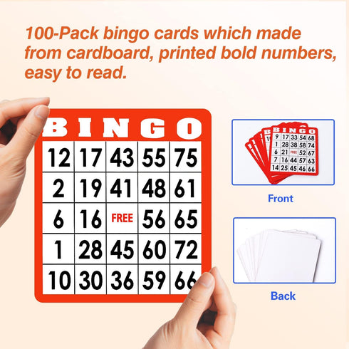 100-Pack Multi-Color Bingo Game Cards Set with Easy Read Numbers for Large Groups and Parties