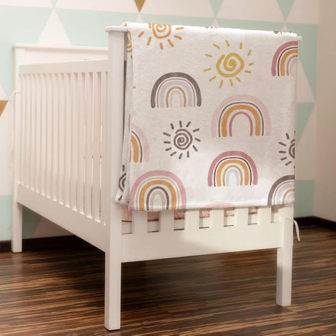 Boho Sunshine Rainbow Baby Blanket, Colorful Rainbow Sun Swaddle Blanket for Boys Girls 30x40