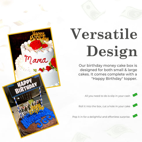 Money Cake Pull Out Kit Includes 1 Money Box, 1 Plastic Roll, 50 Transparent Bags, and Happy Birthday Cake Topper