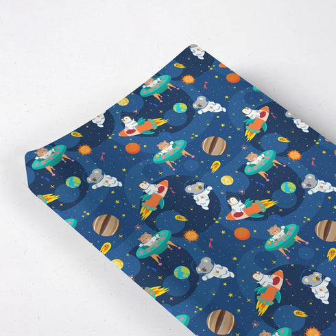 KuphiL10C Cartoon Space Animals Rockets Planets Stars Pattern Baby Changing Pad Cover, Unisex