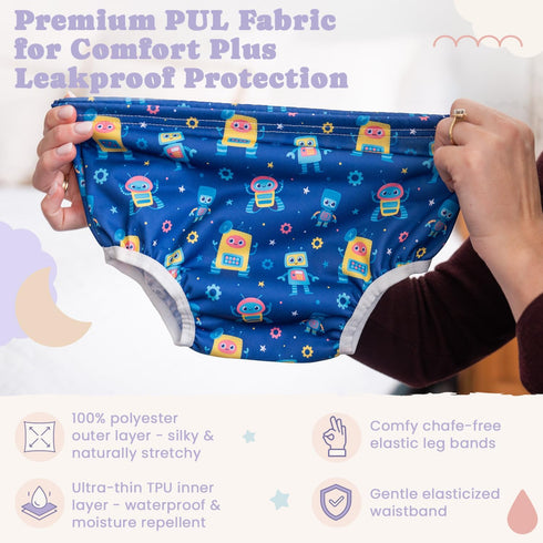 Snugglekid 6-Pack Waterproof Plastic Underwear for Potty Training, - Super-Soft Cloth Diaper Covers with Ultra-Thin TPU