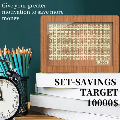 10000 Dollar Cash Target & Numbers Wooden Money Savings Box, Perfect Cash Saver & Gift for Friends (Dark Brown)