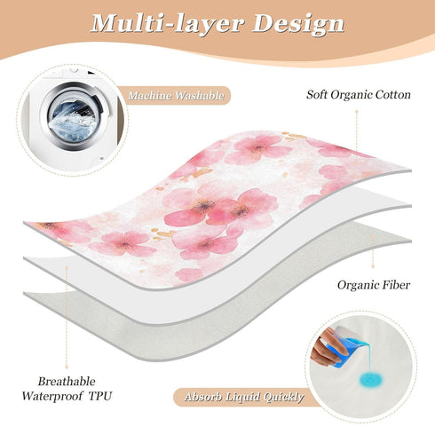 siphylline 52" 34" Watercolor Art Flowers Red Extra Large Resuable Baby Bed Pad Highly Absorbent Diaper Changing Pad